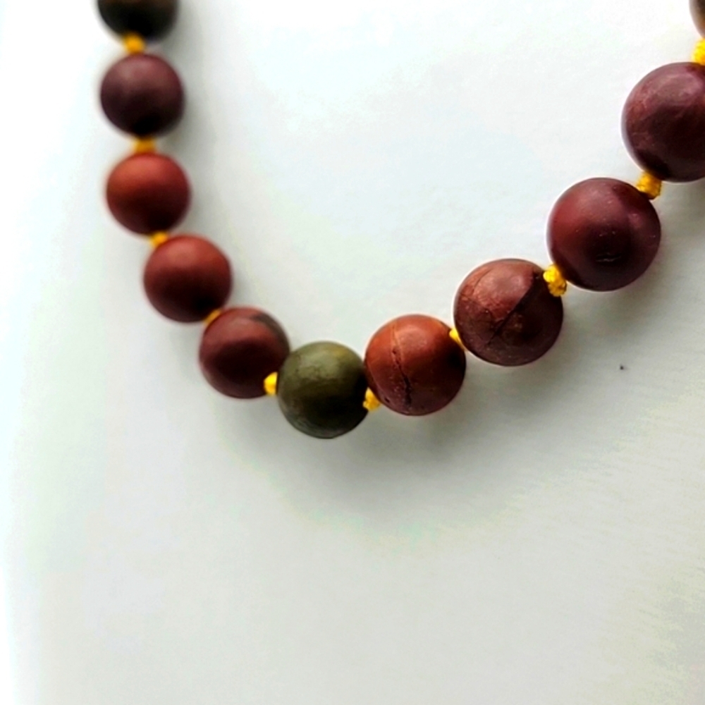 18" Picasso Stone Jasper Unisex Natural Gemstone Necklace Hand Knotted Beaded - Picture 3 of 6